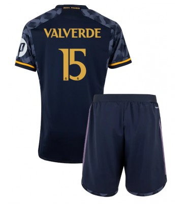 Real Madrid Federico Valverde #15 Segunda Equipación Niños 2023-24 Manga Corta (+ Pantalones cortos)